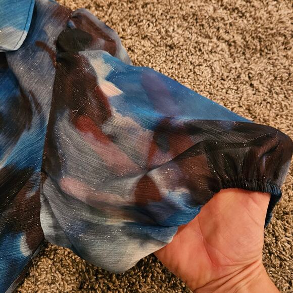 Julia Jordan Dress Womens Size 10 Blue Abstract Tiered Ruffle Romantic Feminine - Picture 6 of 14